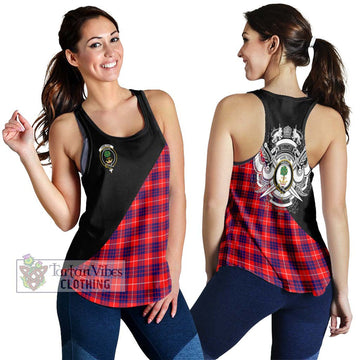 Hamilton Modern Tartan Women's Racerback Tanks with Family Crest and Military Logo Style