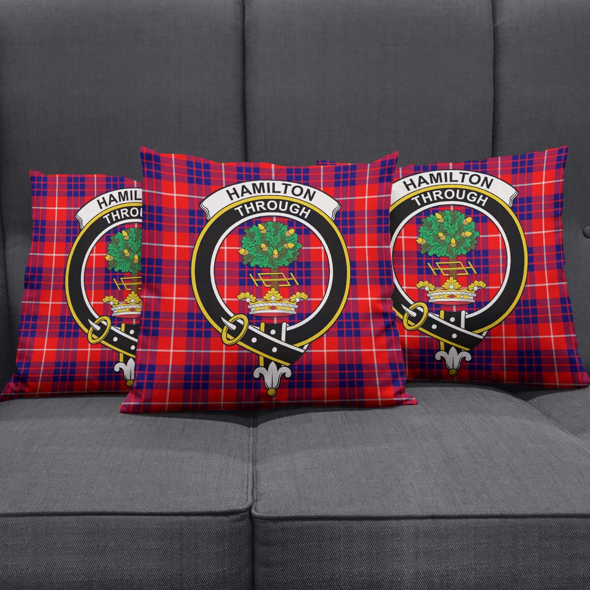 Hamilton Modern Tartan Pillow Cover with Family Crest Square Pillow Cover - Tartanvibesclothing