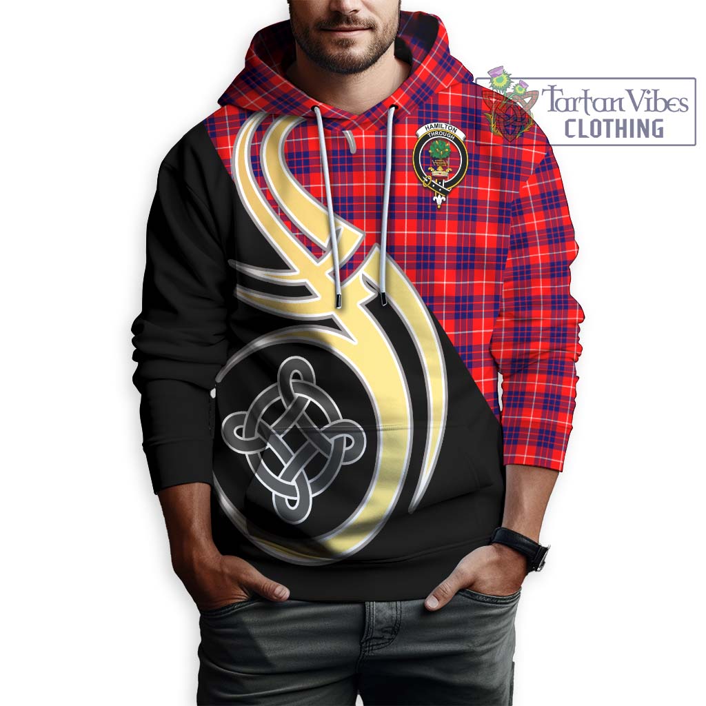 Hamilton Modern Tartan Hoodie with Family Crest and Celtic Symbol Style Zip Hoodie - Tartan Vibes Clothing