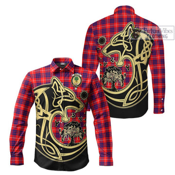 Hamilton Modern Tartan Long Sleeve Button Shirt with Family Crest Celtic Wolf Style