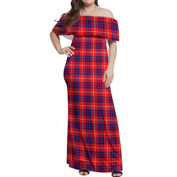 Hamilton Modern Tartan Off Shoulder Long Dress