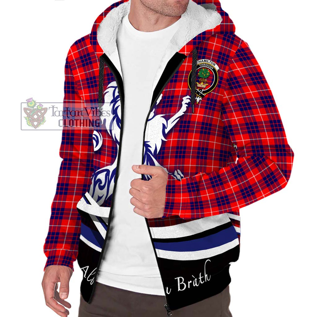 Hamilton Modern Tartan Sherpa Hoodie with Alba Gu Brath Regal Lion Emblem Unisex S - Tartanvibesclothing Shop