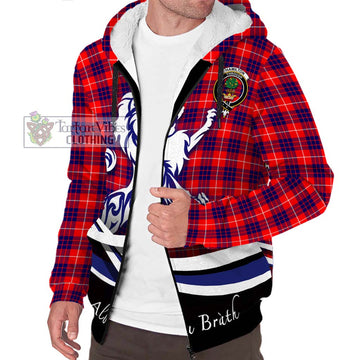 Hamilton Modern Tartan Sherpa Hoodie with Alba Gu Brath Regal Lion Emblem