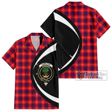 Hamilton Modern Tartan Short Sleeve Button Up with Family Crest Circle Style