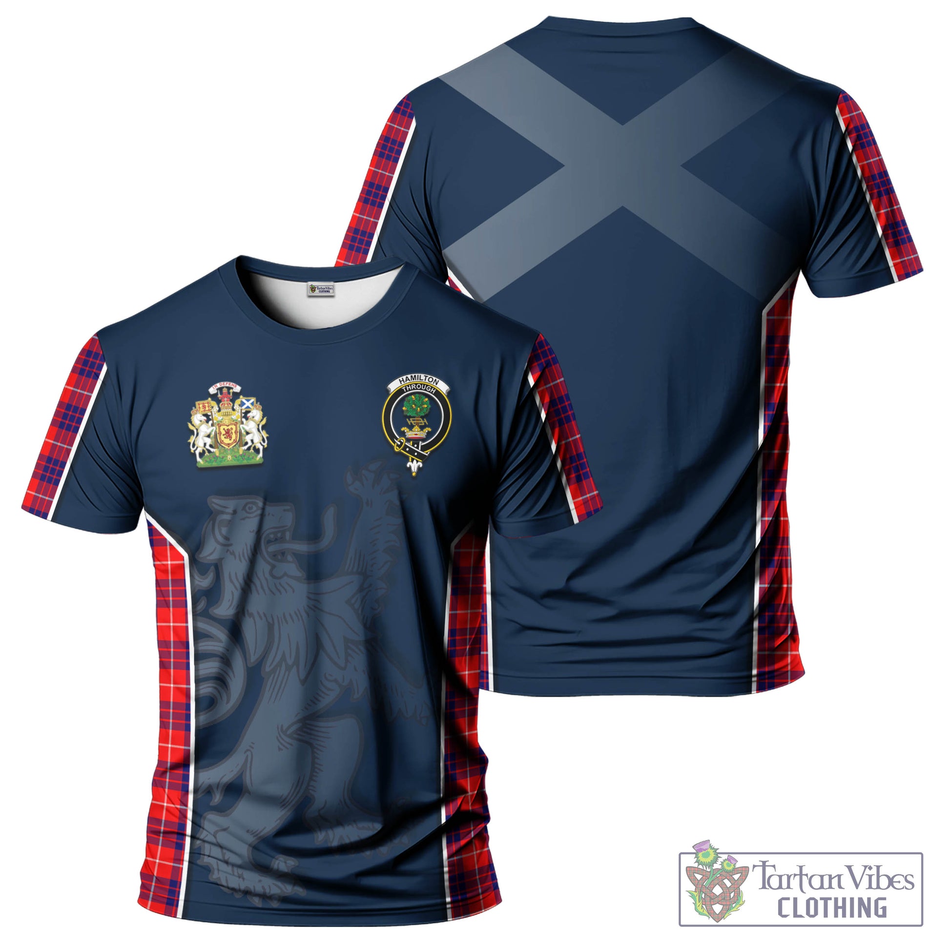 Tartan Vibes Clothing Hamilton Modern Tartan T-Shirt with Family Crest and Lion Rampant Vibes Sport Style