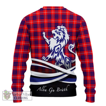 Hamilton Modern Tartan Ugly Sweater with Alba Gu Brath Regal Lion Emblem