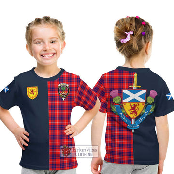 Hamilton Modern Tartan Kid T-Shirt Alba with Scottish Lion Royal Arm Half Style