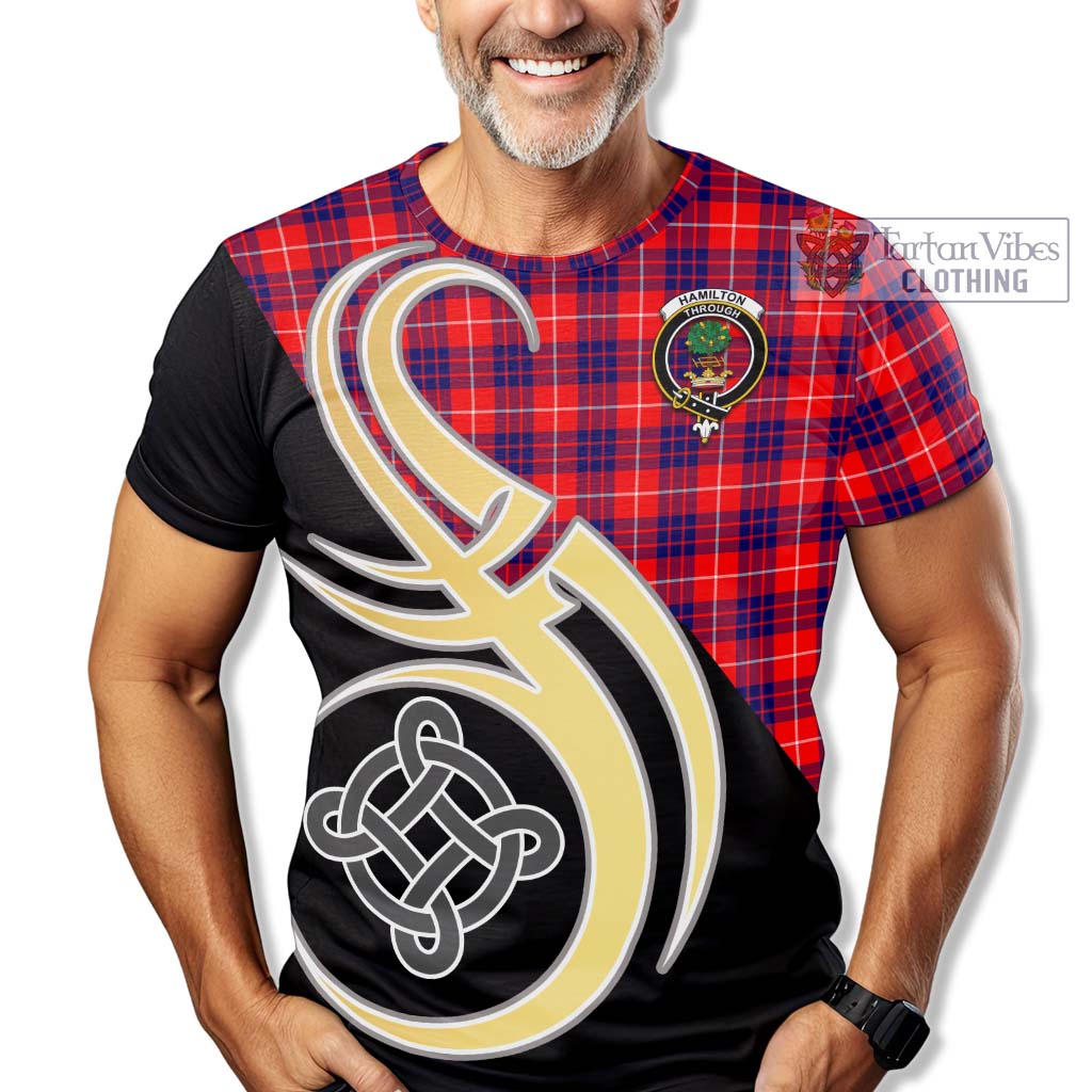 Tartan Vibes Clothing Hamilton Modern Tartan T-Shirt with Family Crest and Celtic Symbol Style