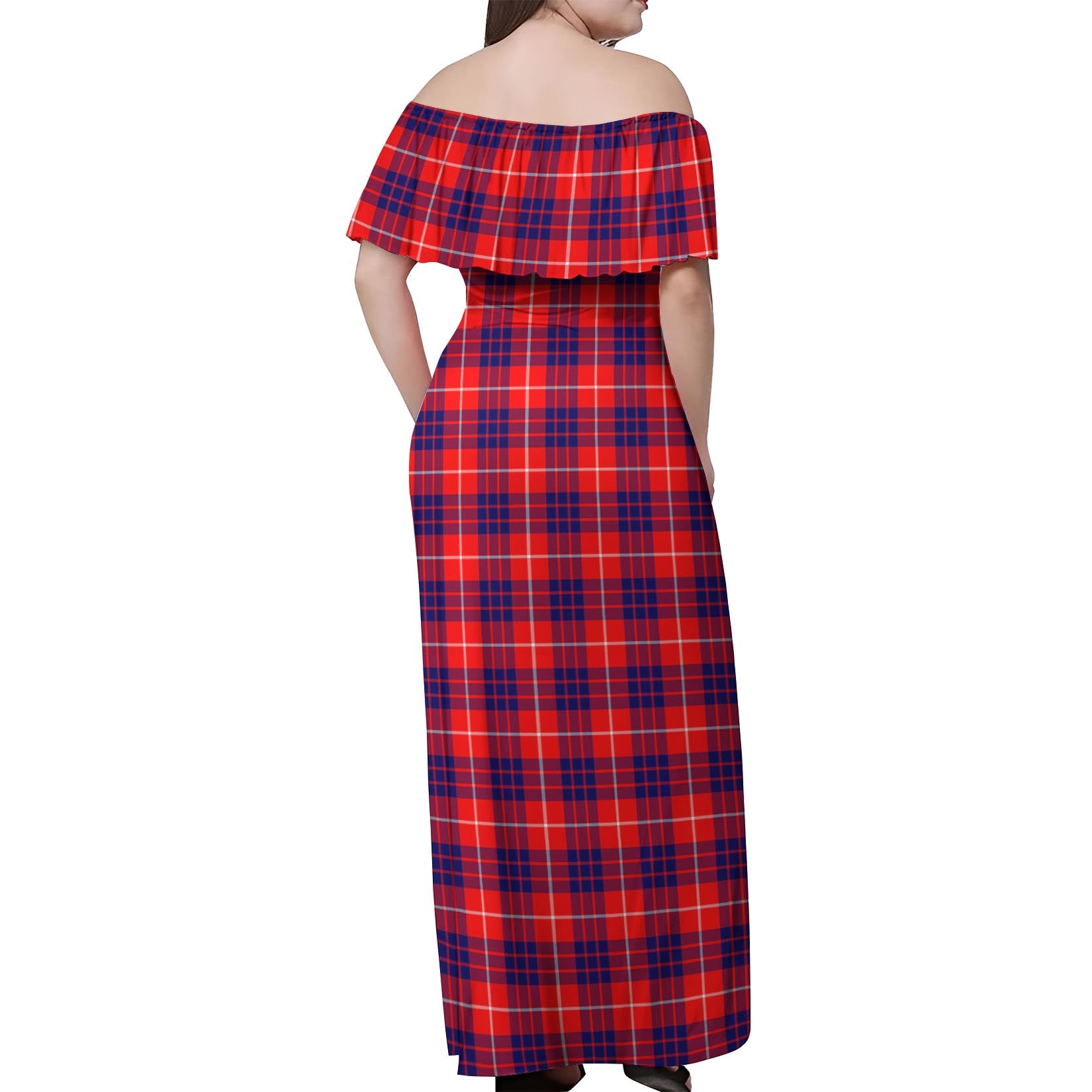 Hamilton Modern Tartan Off Shoulder Long Dress - Tartanvibesclothing