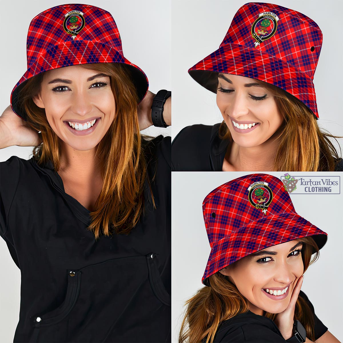 Tartan Vibes Clothing Hamilton Modern Tartan Bucket Hat with Family Crest