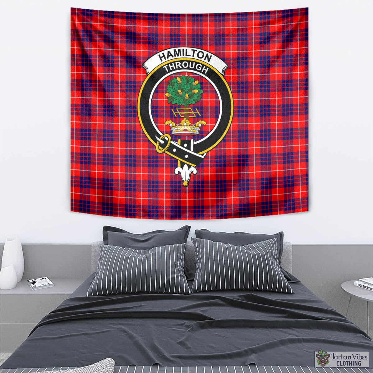 Tartan Vibes Clothing Hamilton Modern Tartan Tapestry Wall Hanging and Home Decor for Room with Family Crest