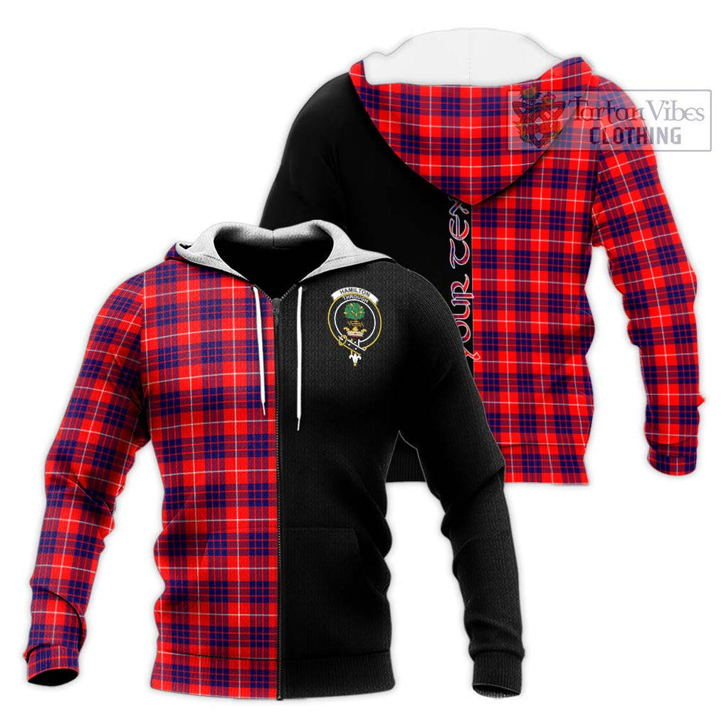 Hamilton Modern Tartan Knitted Hoodie with Family Crest and Half Of Me Style Unisex Knitted Zip Hoodie - Tartanvibesclothing Shop