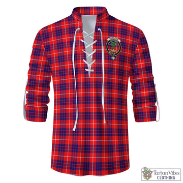 Hamilton Modern Tartan Men's Scottish Traditional Jacobite Ghillie Kilt Shirt with Family Crest