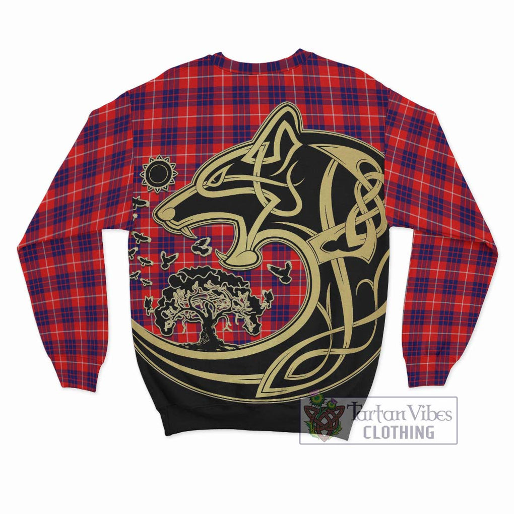 Hamilton Modern Tartan Sweatshirt with Family Crest Celtic Wolf Style - Tartan Vibes Clothing