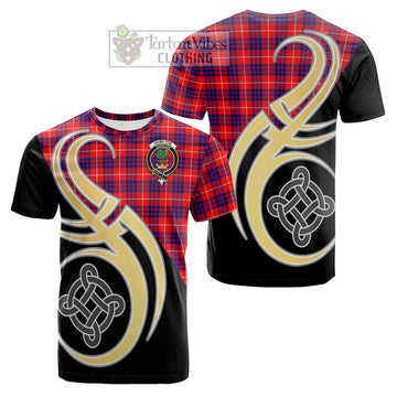 Hamilton Modern Tartan Cotton T-shirt with Family Crest and Celtic Symbol Style