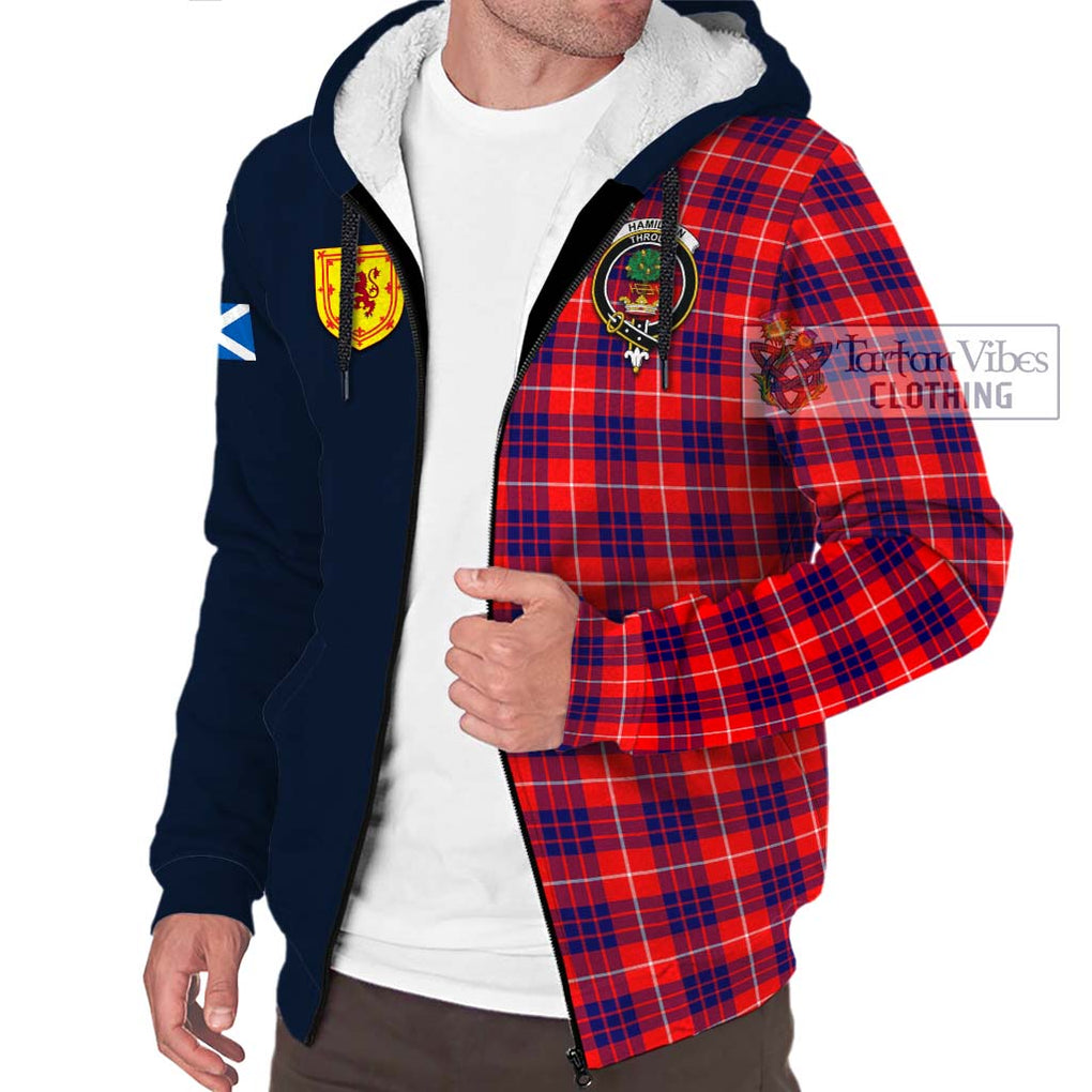 Tartan Vibes Clothing Hamilton Modern Tartan Sherpa Hoodie with Scottish Lion Royal Arm Half Style