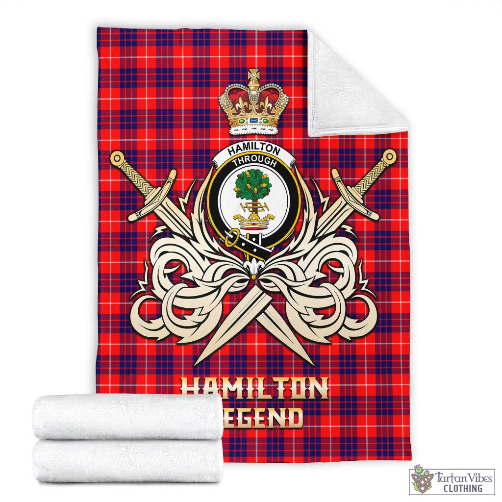 Tartan Vibes Clothing Hamilton Modern Tartan Blanket with Clan Crest and the Golden Sword of Courageous Legacy