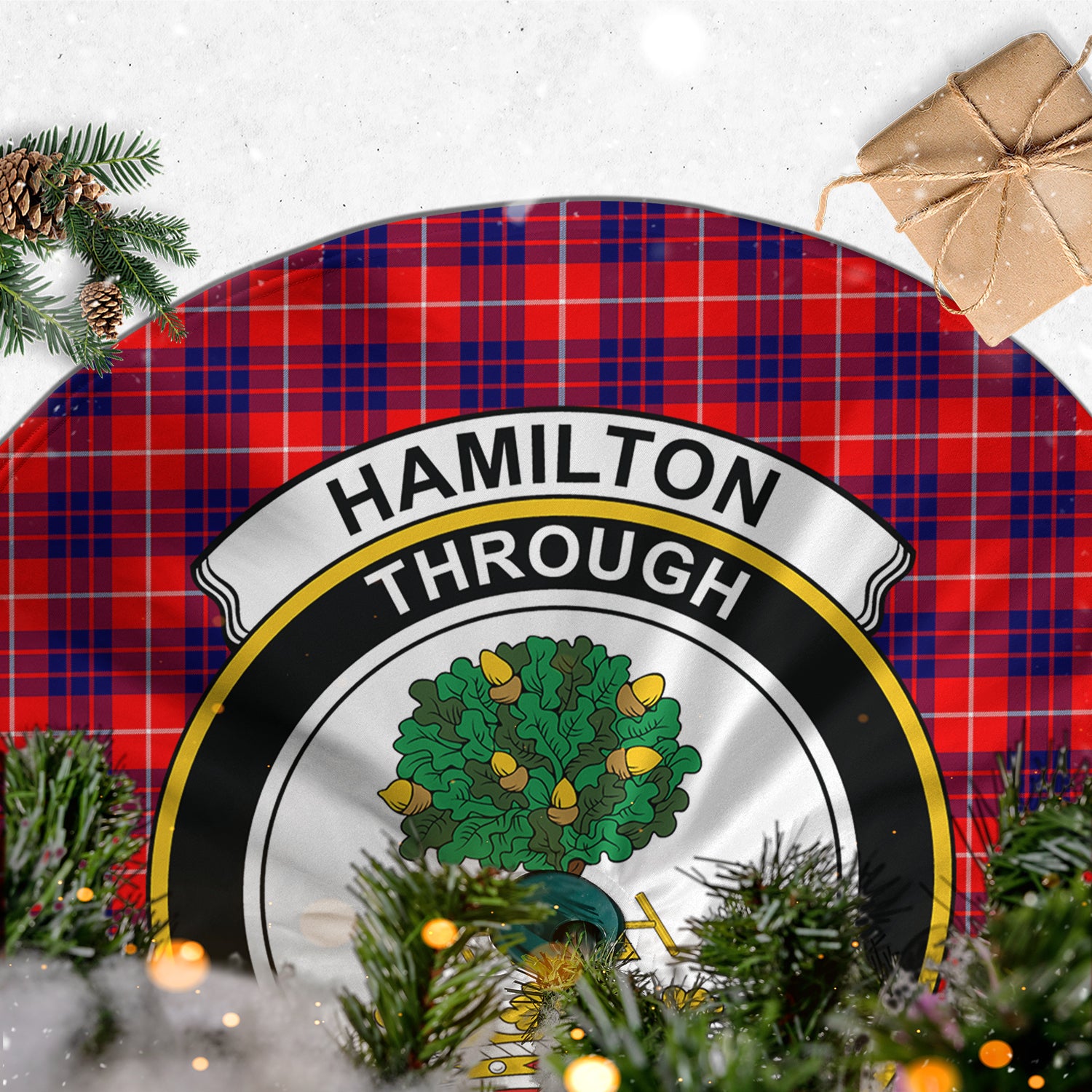 Hamilton Modern Tartan Christmas Tree Skirt with Family Crest - Tartanvibesclothing