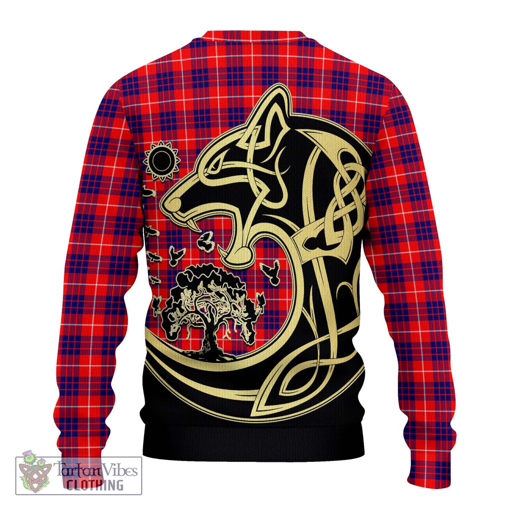 Hamilton Modern Tartan Knitted Sweater with Family Crest Celtic Wolf Style - Tartan Vibes Clothing