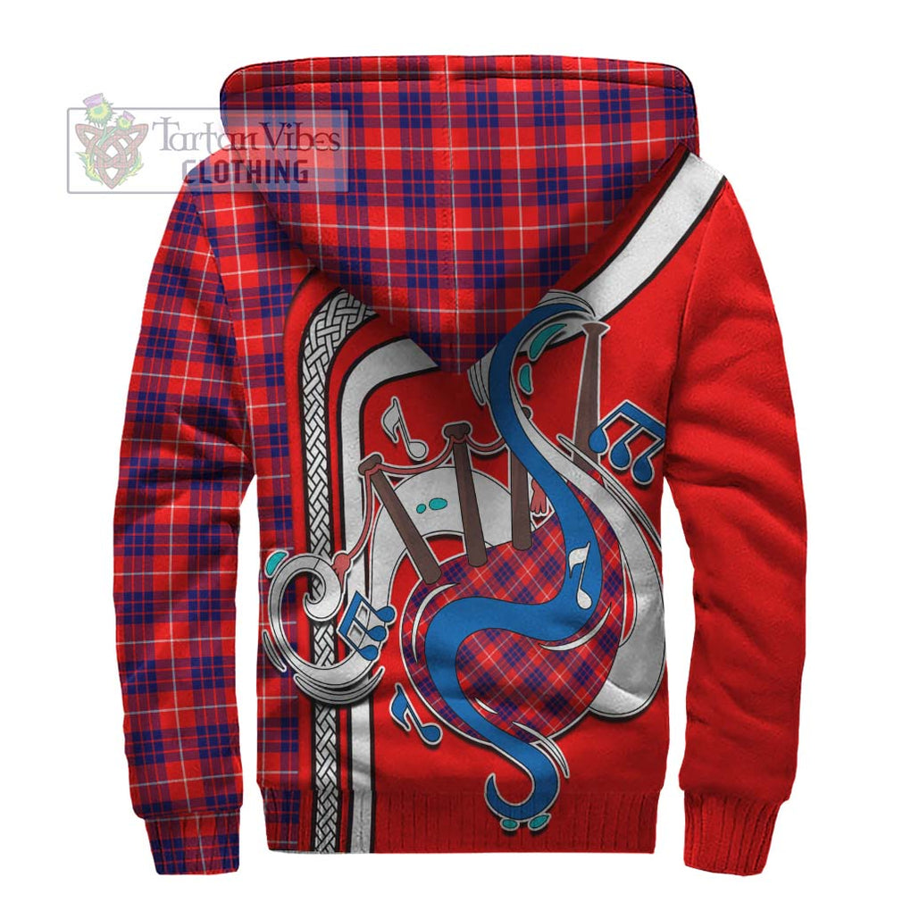 Hamilton Modern Tartan Sherpa Hoodie with Epic Bagpipe Style - Tartanvibesclothing Shop