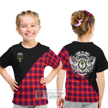 Hamilton Modern Tartan Kid T-Shirt with Family Crest and Military Logo Style