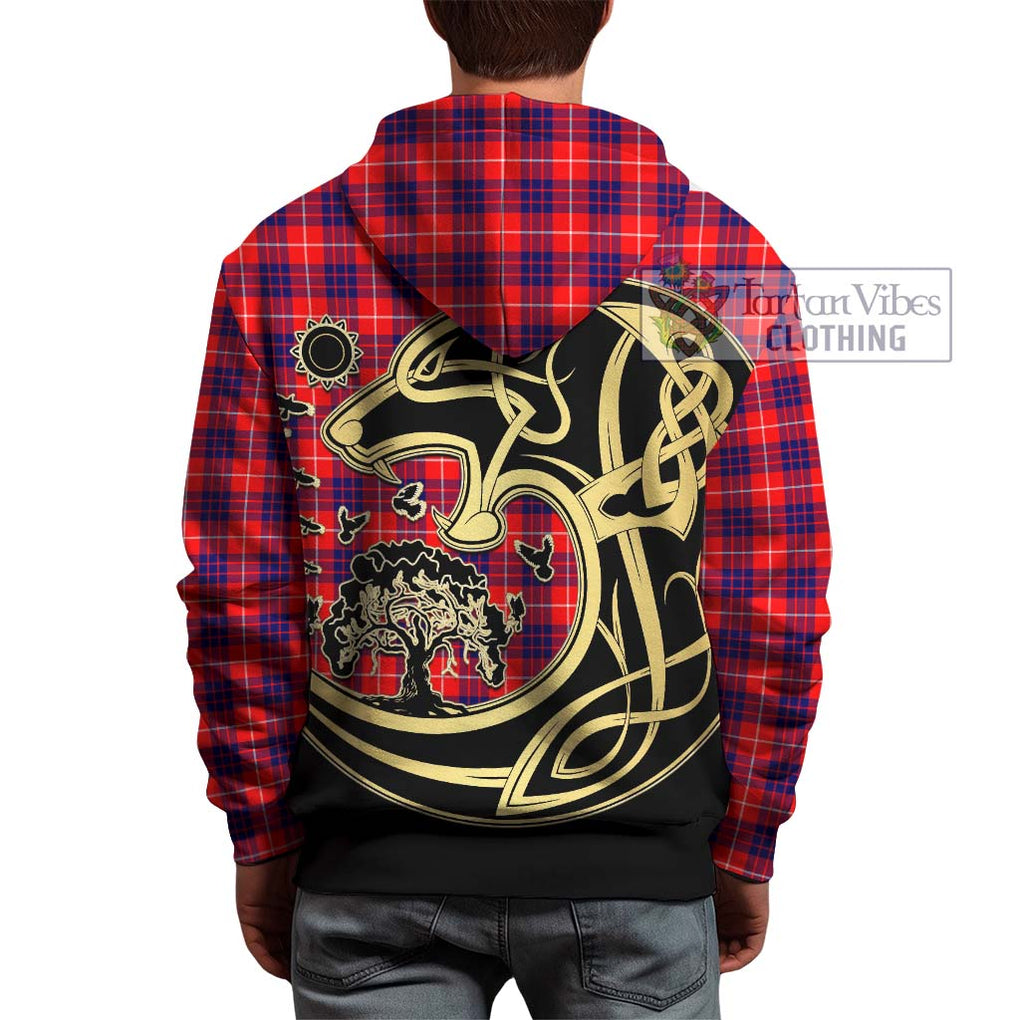 Hamilton Modern Tartan Hoodie with Family Crest Celtic Wolf Style - Tartan Vibes Clothing