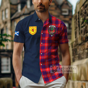 Hamilton Modern Tartan Short Sleeve Button Shirt Alba with Scottish Lion Royal Arm Half Style