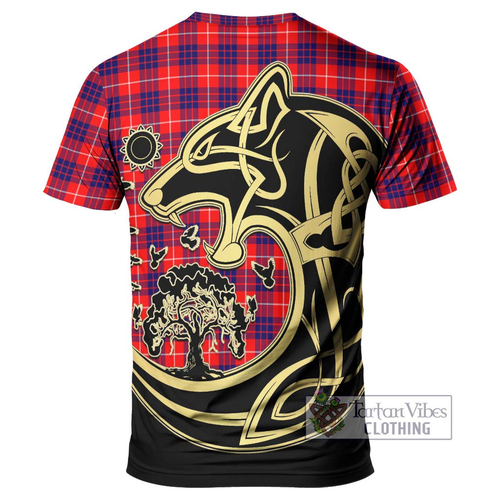 Hamilton Modern Tartan T-Shirt with Family Crest Celtic Wolf Style - Tartan Vibes Clothing