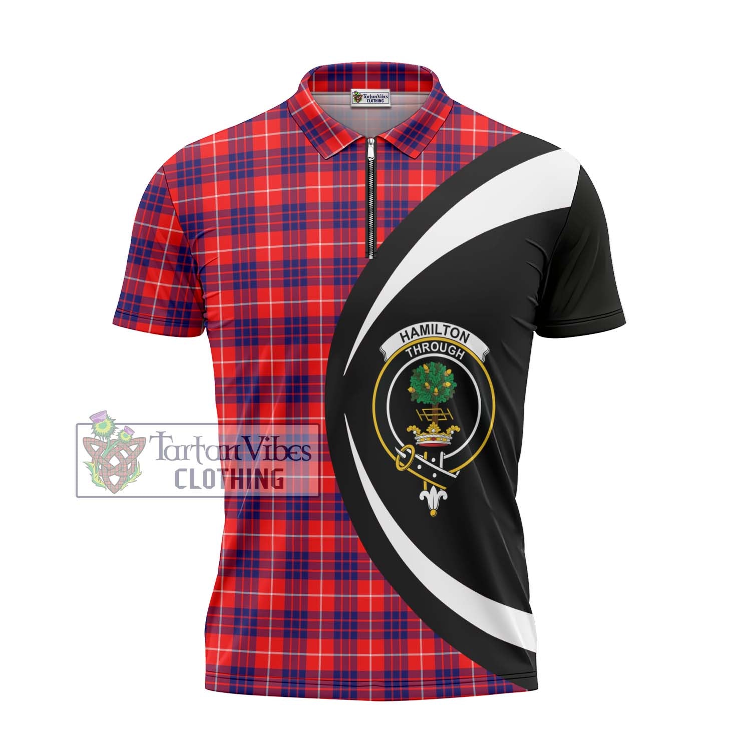 Tartan Vibes Clothing Hamilton Modern Tartan Zipper Polo Shirt with Family Crest Circle Style