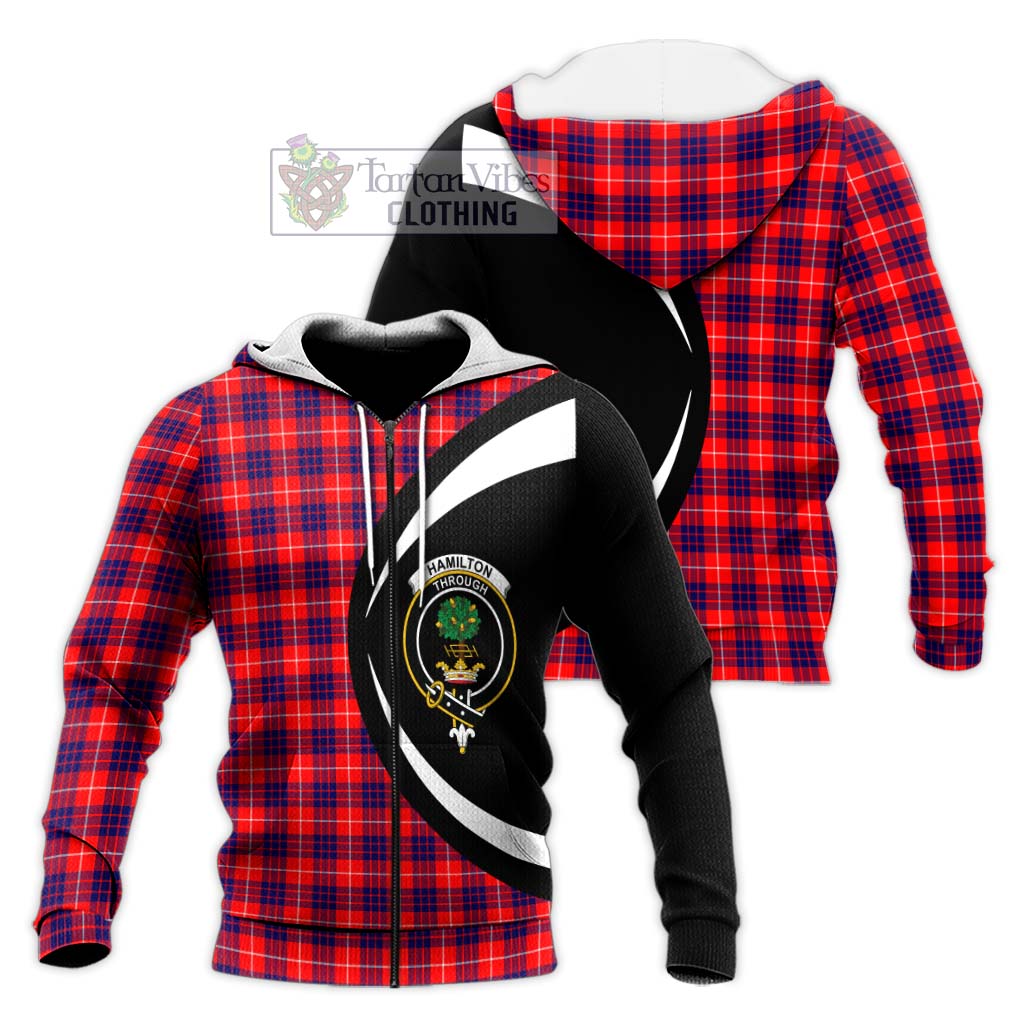 Hamilton Modern Tartan Knitted Hoodie with Family Crest Circle Style Unisex Knitted Zip Hoodie - Tartan Vibes Clothing