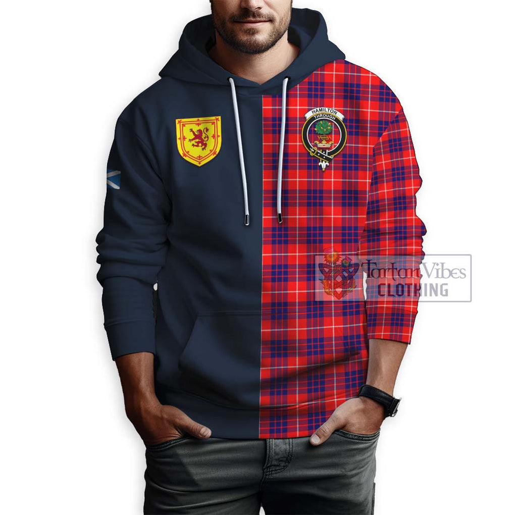 Tartan Vibes Clothing Hamilton Modern Tartan Hoodie with Scottish Lion Royal Arm Half Style