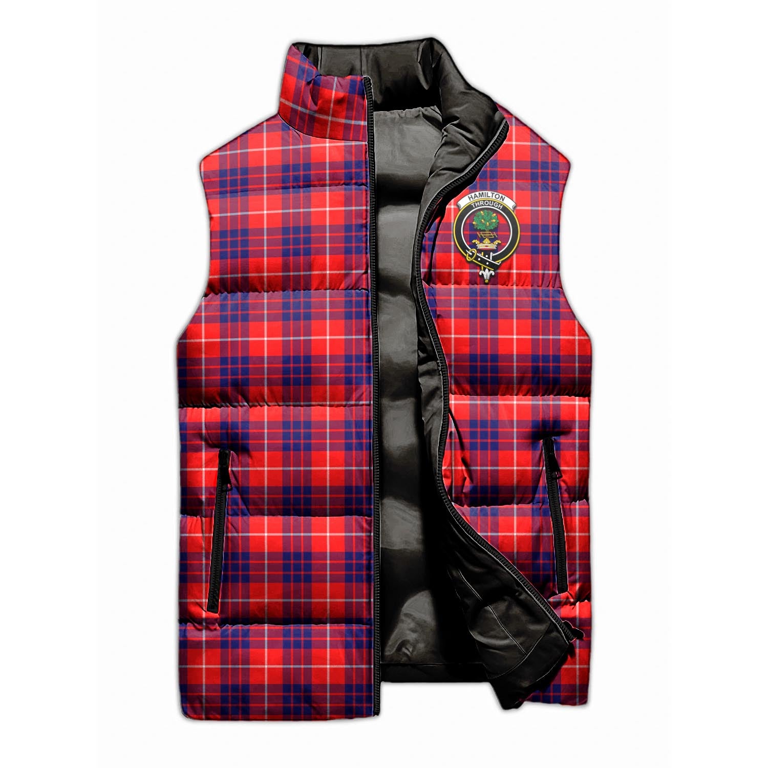 Hamilton Modern Tartan Sleeveless Puffer Jacket with Family Crest - Tartanvibesclothing