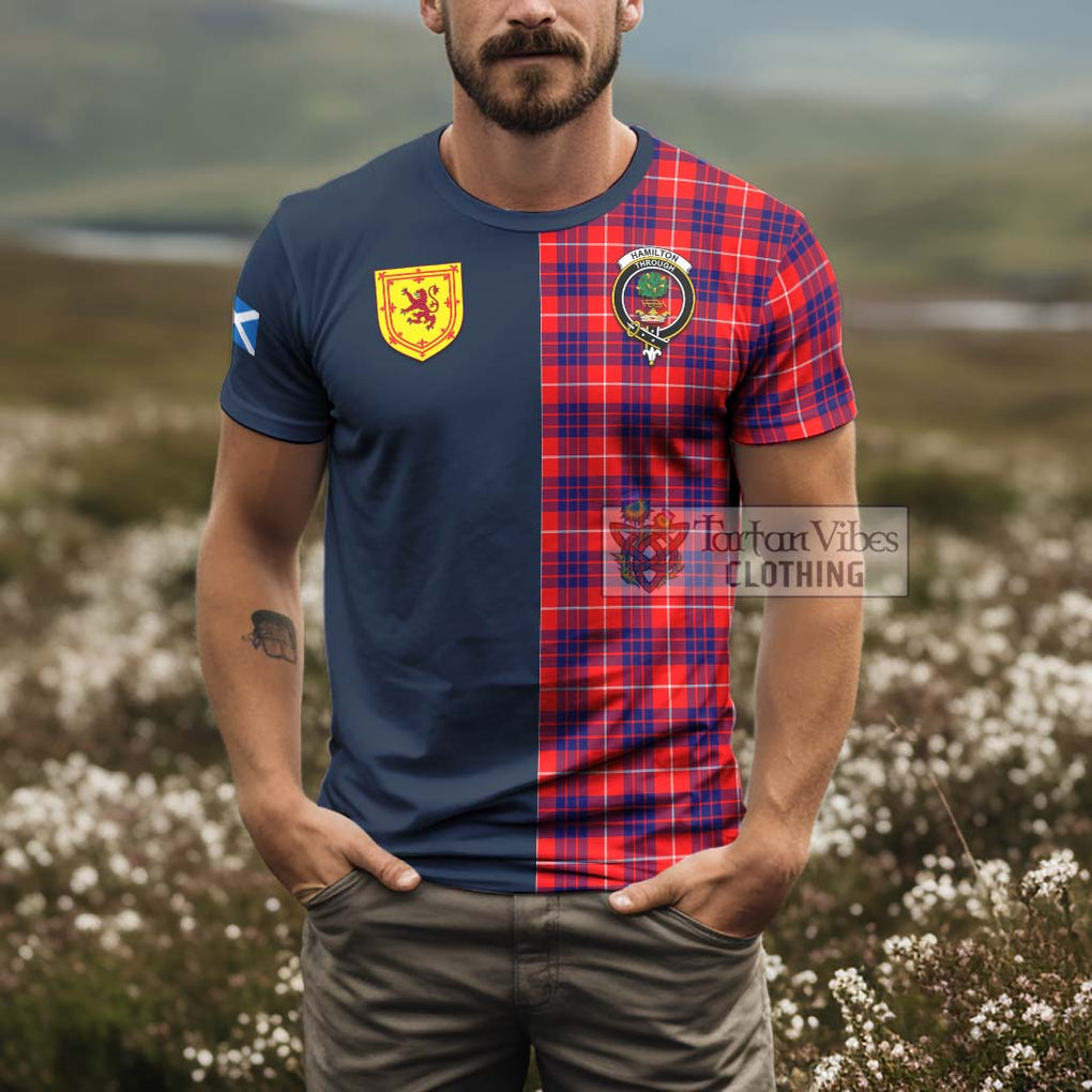 Tartan Vibes Clothing Hamilton Modern Tartan T-Shirt Alba with Scottish Lion Royal Arm Half Style