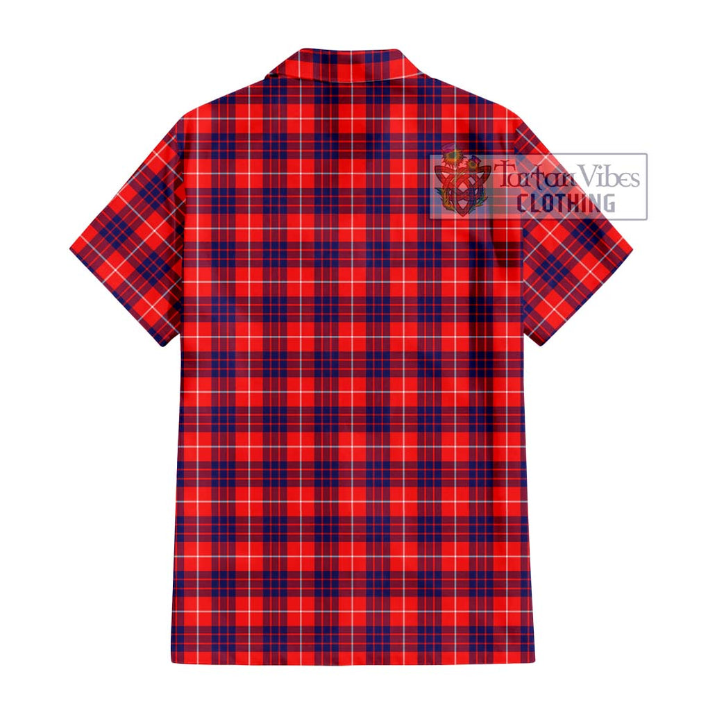 Hamilton Modern Tartan Short Sleeve Button Shirt with Family Crest DNA In Me Style - Tartanvibesclothing Shop