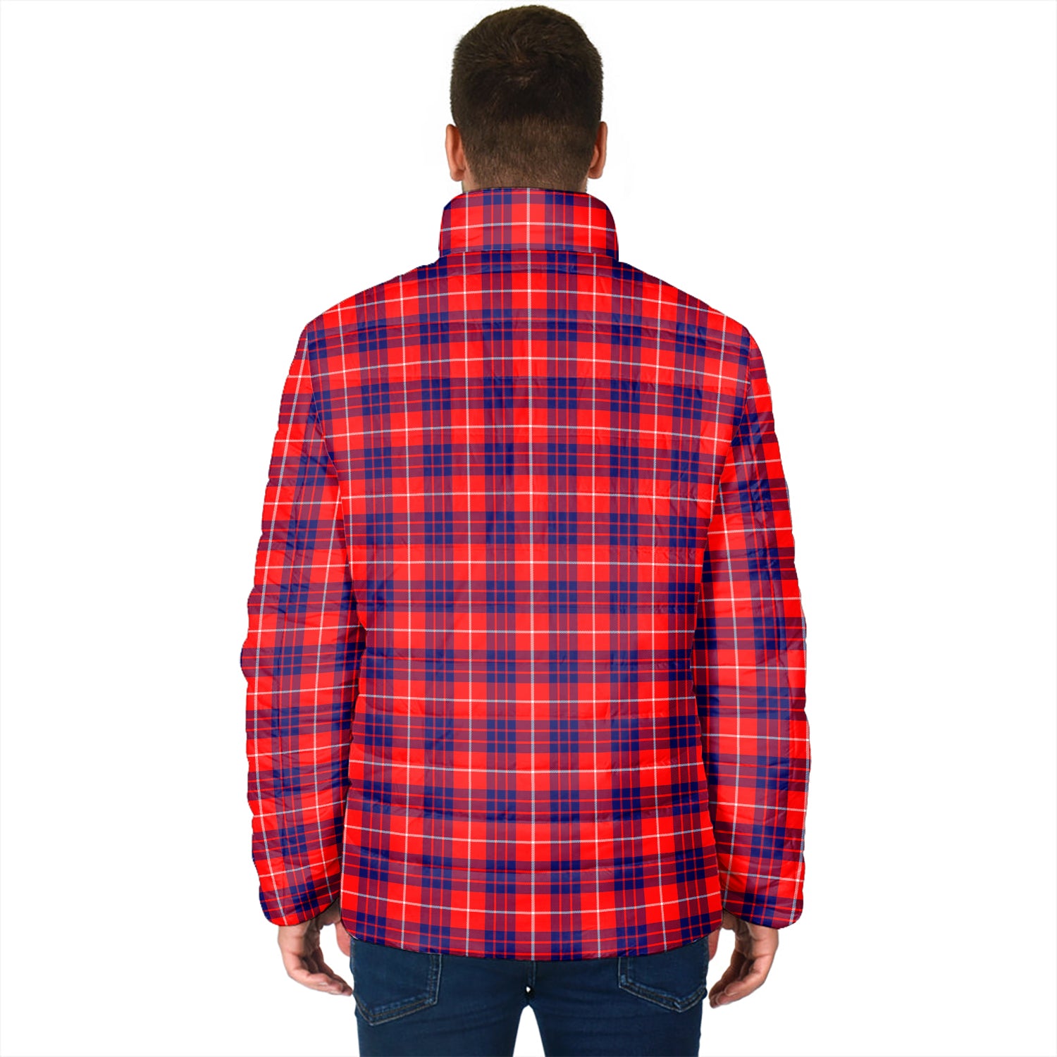 Hamilton Modern Tartan Padded Jacket with Family Crest - Tartanvibesclothing