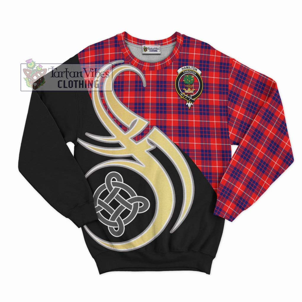 Hamilton Modern Tartan Sweatshirt with Family Crest and Celtic Symbol Style - Tartan Vibes Clothing