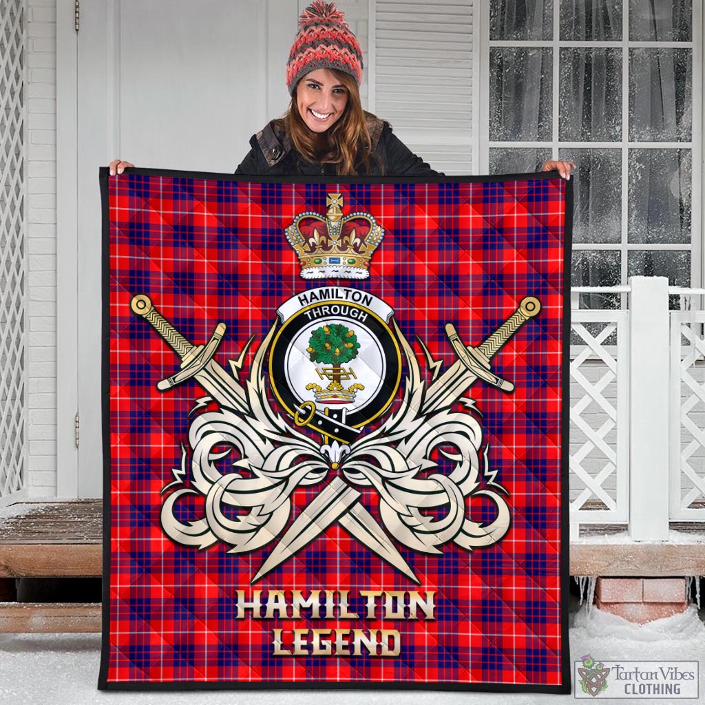 Tartan Vibes Clothing Hamilton Modern Tartan Quilt with Clan Crest and the Golden Sword of Courageous Legacy