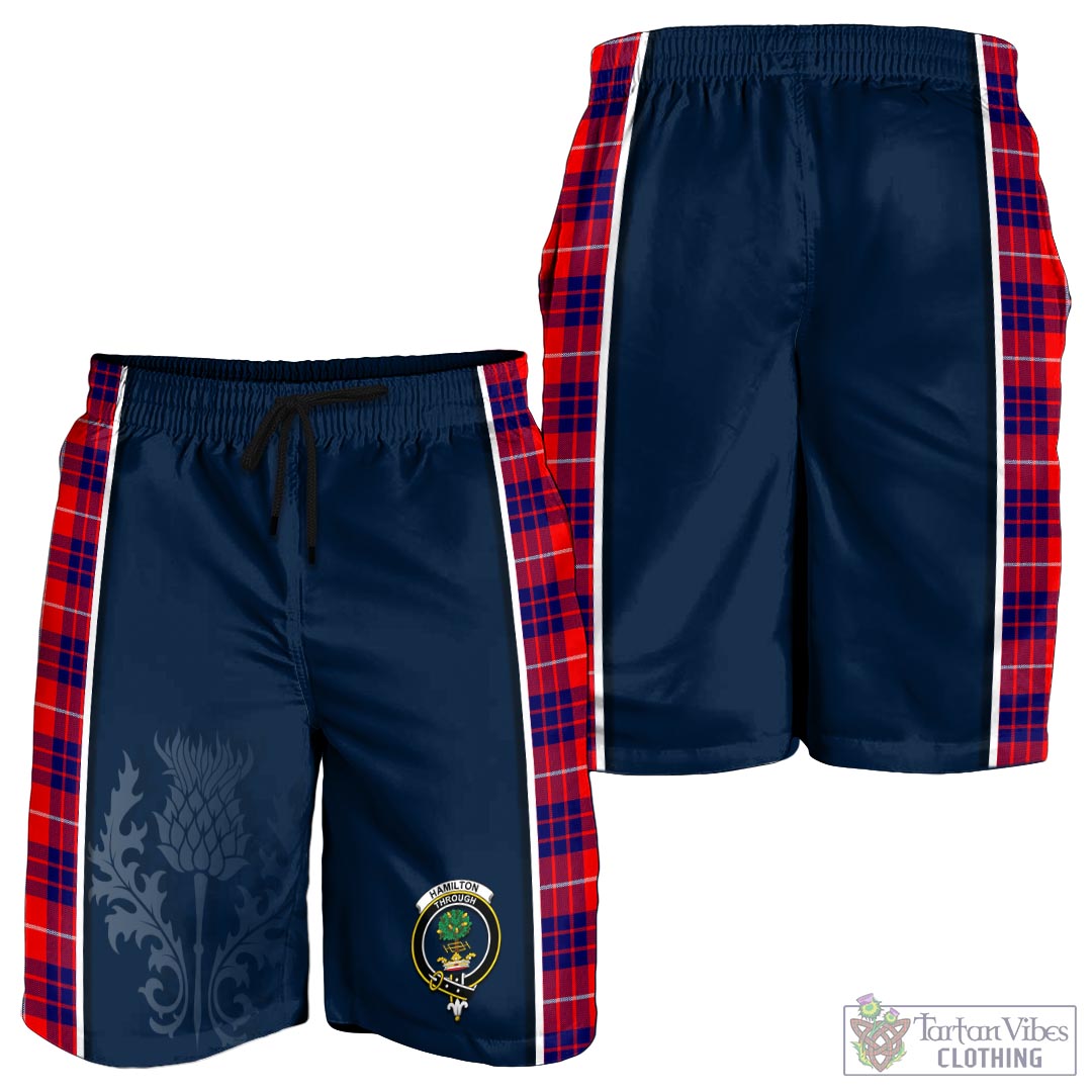 Tartan Vibes Clothing Hamilton Modern Tartan Men's Shorts with Family Crest and Scottish Thistle Vibes Sport Style