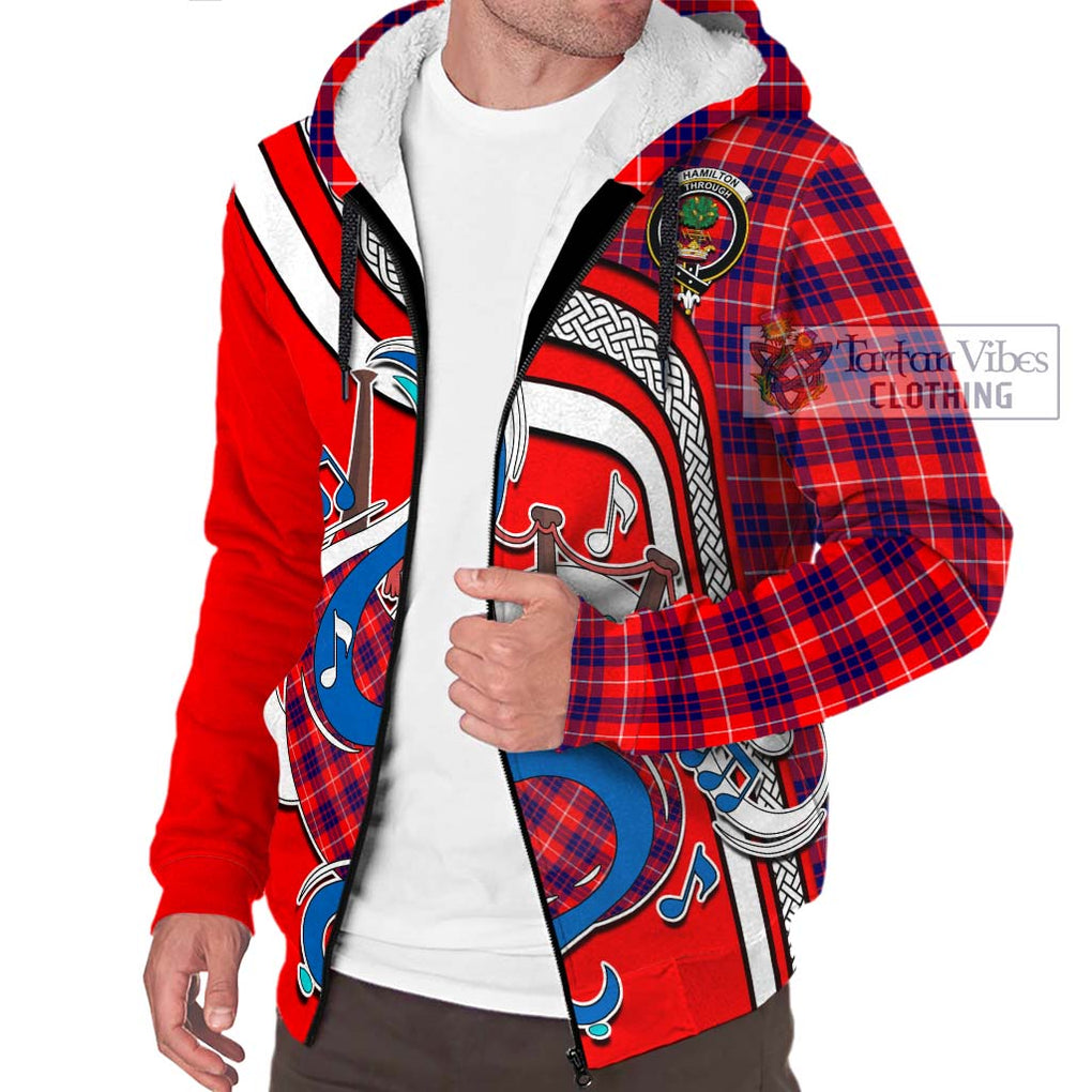 Hamilton Modern Tartan Sherpa Hoodie with Epic Bagpipe Style Unisex - Tartanvibesclothing Shop