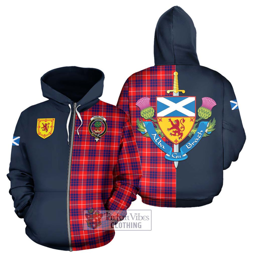 Tartan Vibes Clothing Hamilton Modern Tartan Hoodie with Scottish Lion Royal Arm Half Style