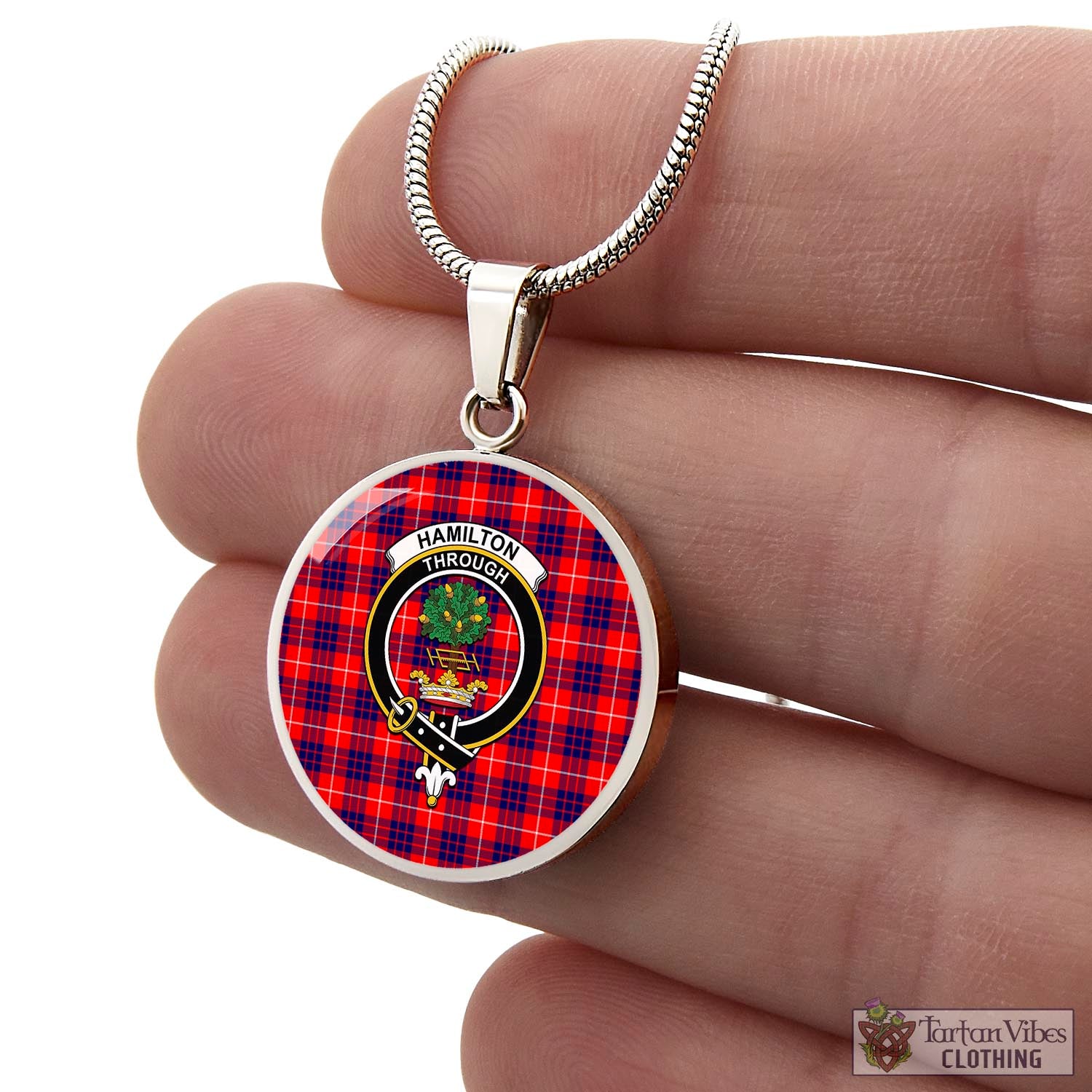 Tartan Vibes Clothing Hamilton Modern Tartan Circle Necklace with Family Crest