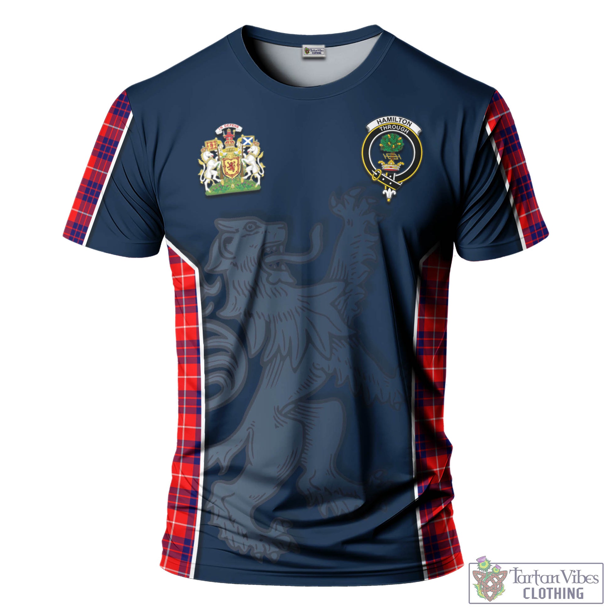 Tartan Vibes Clothing Hamilton Modern Tartan T-Shirt with Family Crest and Lion Rampant Vibes Sport Style