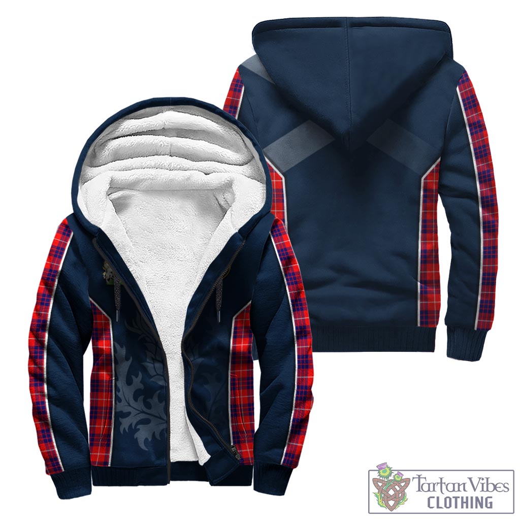 Tartan Vibes Clothing Hamilton Modern Tartan Sherpa Hoodie with Family Crest and Scottish Thistle Vibes Sport Style