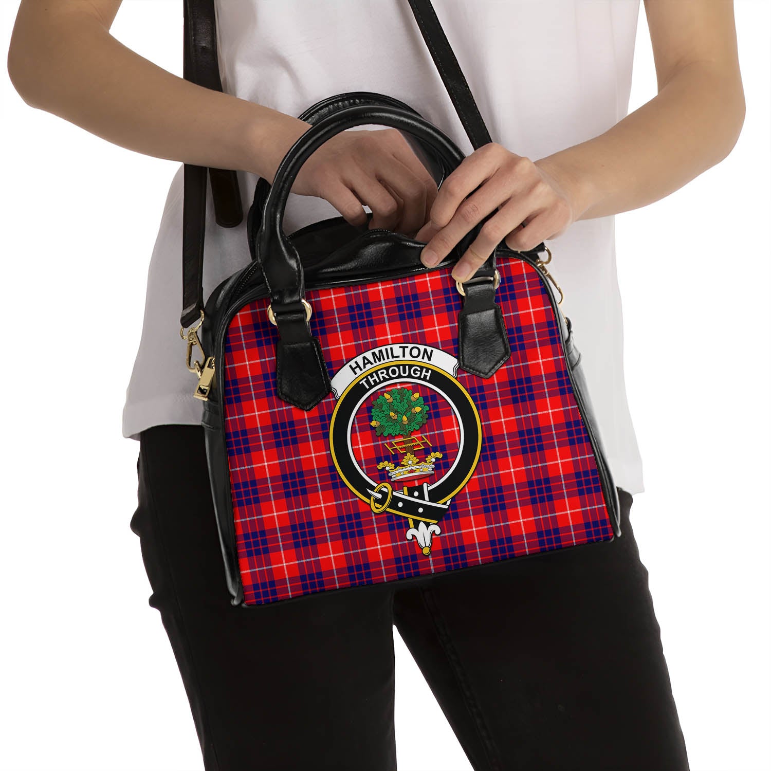 Hamilton Modern Tartan Shoulder Handbags with Family Crest - Tartanvibesclothing