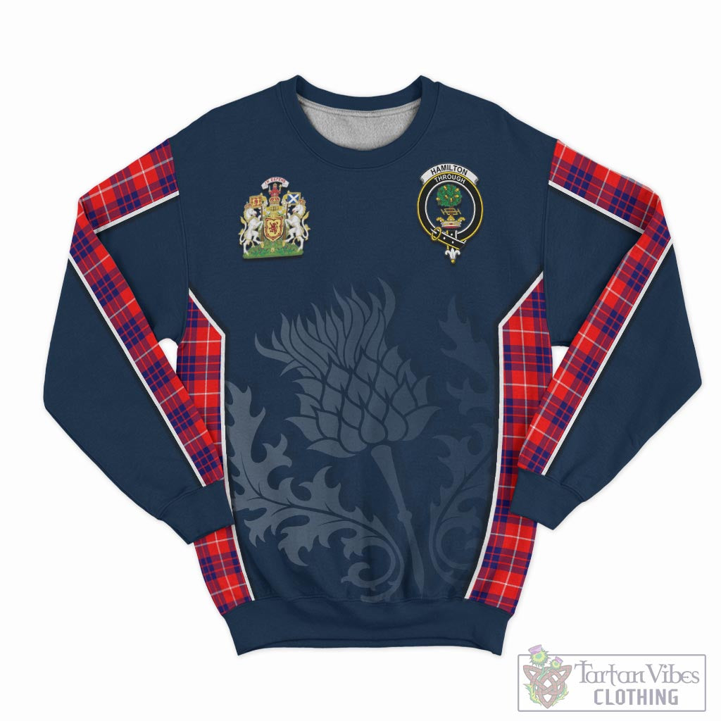 Tartan Vibes Clothing Hamilton Modern Tartan Sweatshirt with Family Crest and Scottish Thistle Vibes Sport Style