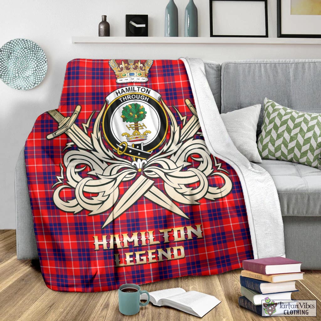 Tartan Vibes Clothing Hamilton Modern Tartan Blanket with Clan Crest and the Golden Sword of Courageous Legacy