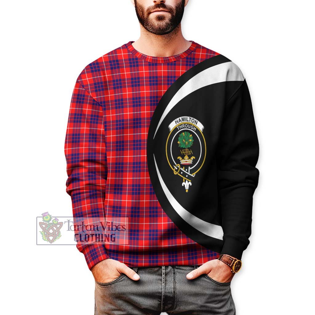 Hamilton Modern Tartan Sweatshirt with Family Crest Circle Style - Tartan Vibes Clothing