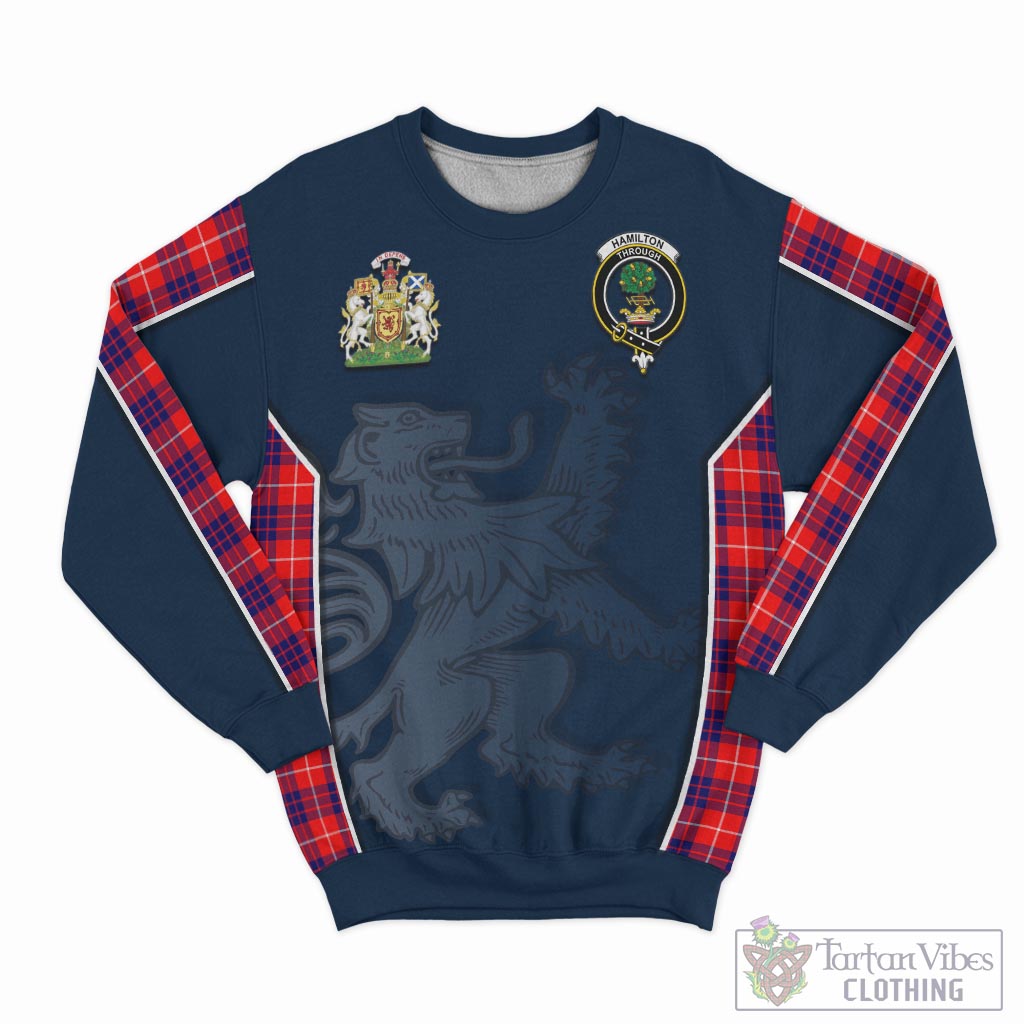 Tartan Vibes Clothing Hamilton Modern Tartan Sweater with Family Crest and Lion Rampant Vibes Sport Style