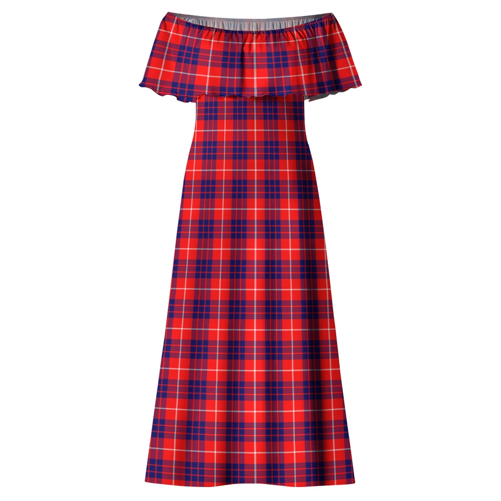 Hamilton Modern Tartan Off Shoulder Long Dress - Tartanvibesclothing