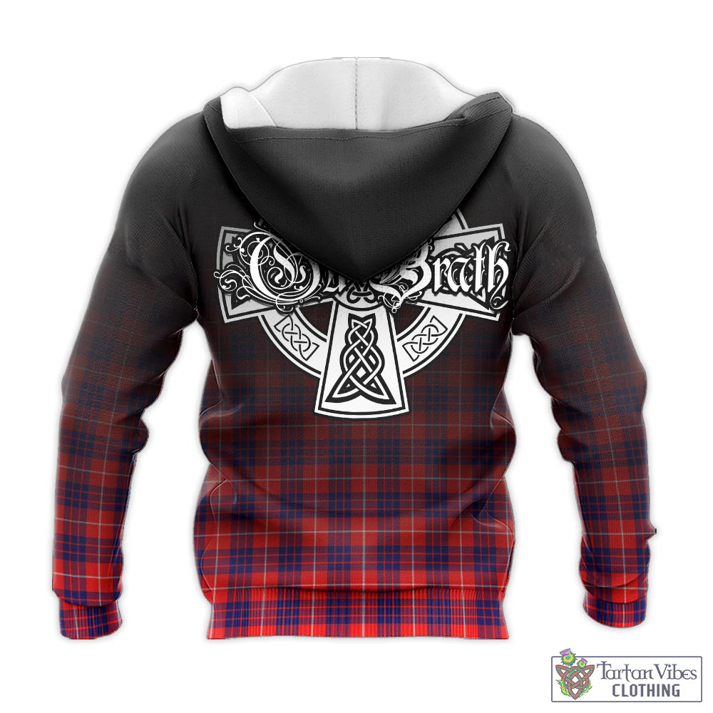 Tartan Vibes Clothing Hamilton Modern Tartan Knitted Hoodie Featuring Alba Gu Brath Family Crest Celtic Inspired